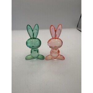 Pair Vintage Lucite Easter Bunnies Pink, Green 4”